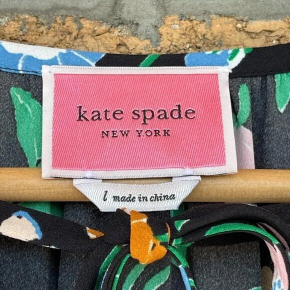KATE SPADE NEW YORK KATE SPADE Floral Garden Tulip Dress In Black LARGE - Picture 7 of 13